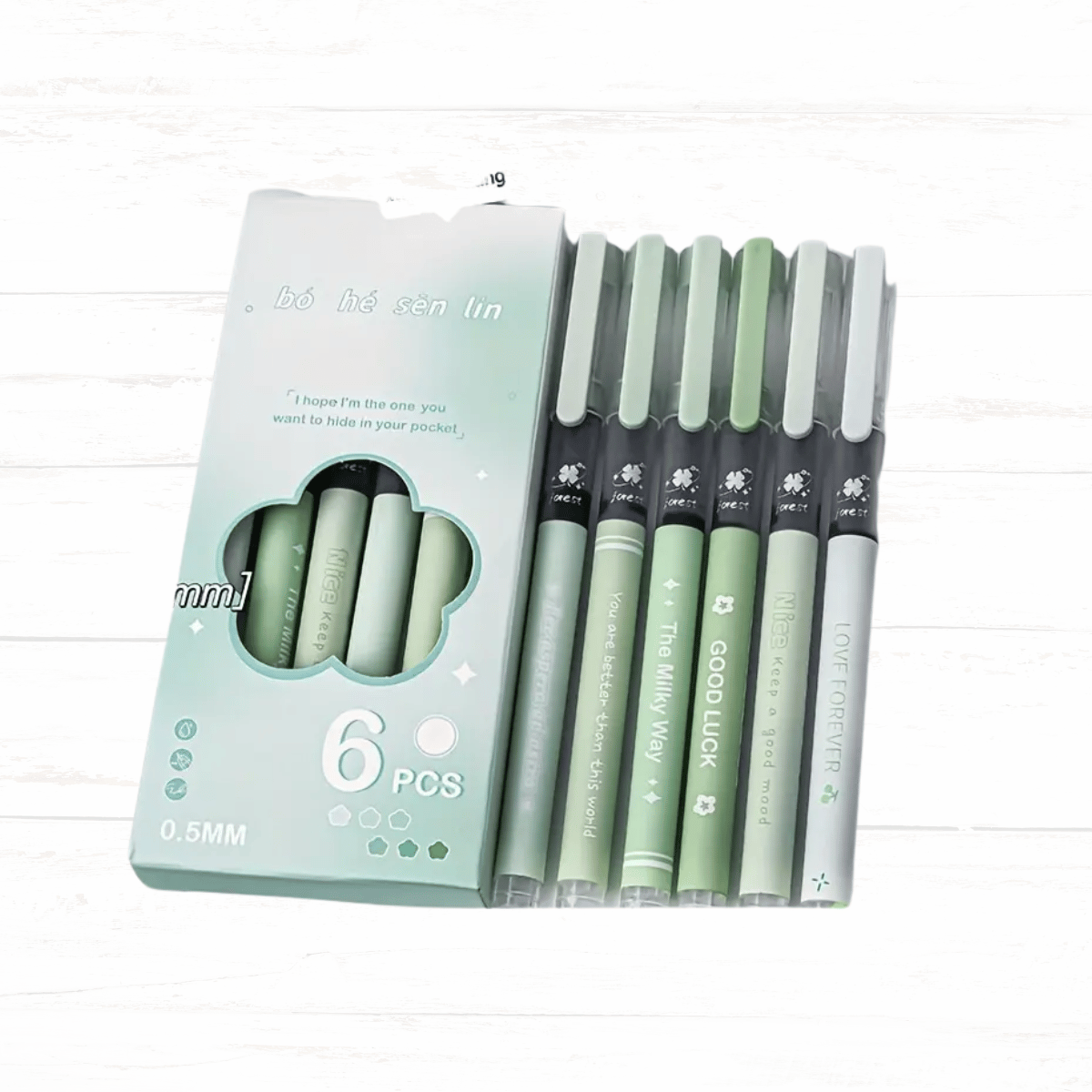 Mint Forest Gel Pens – 0.5mm Black Ink 6 pack