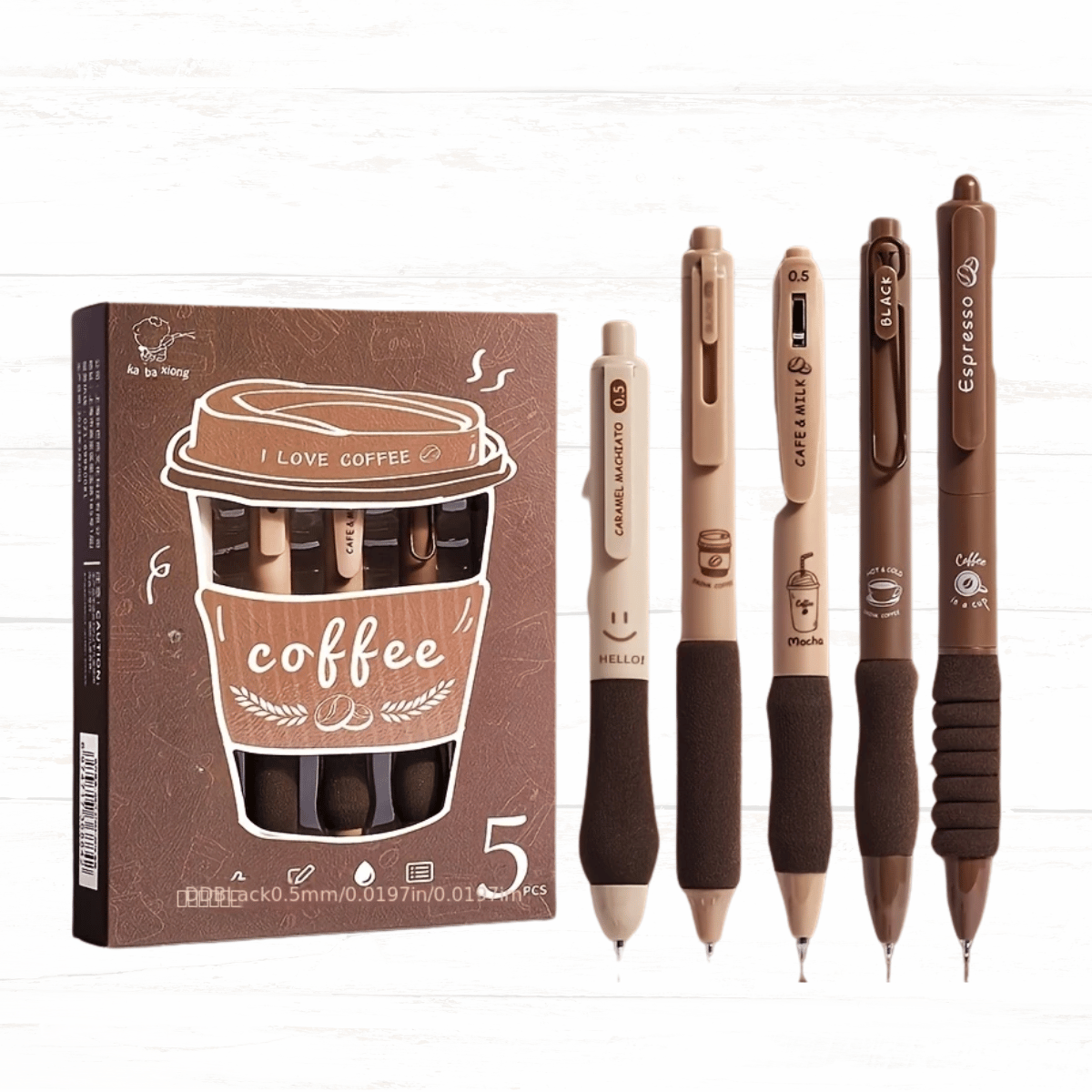 Large-Capacity Coffee-Colored Gel Pens – 0.5mm Micro Tip 5 Pack