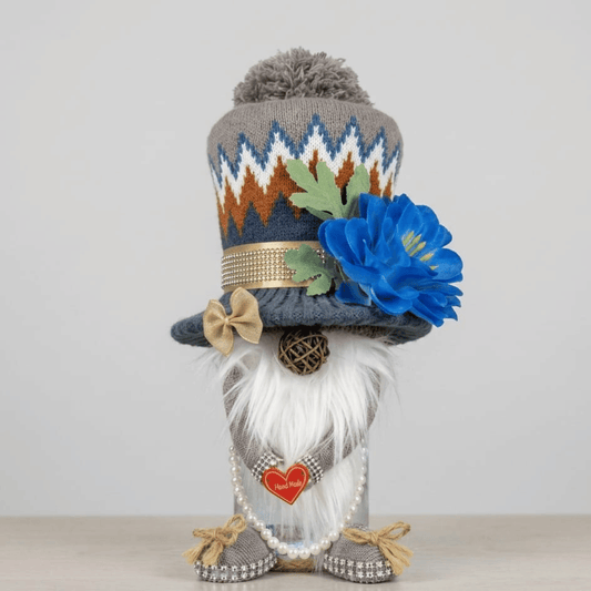 One of a kind handmade gnome night light with knitted hat and blue flower — Purely Euphoria South Africa