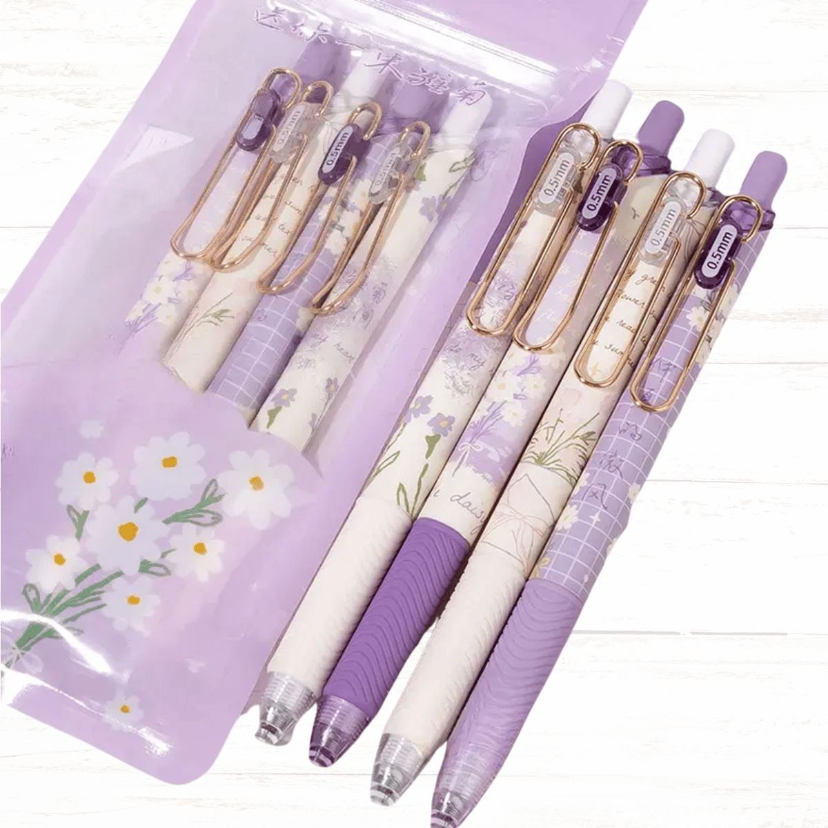 4-Pack Cute Daisy Floral Retractable Gel Pens