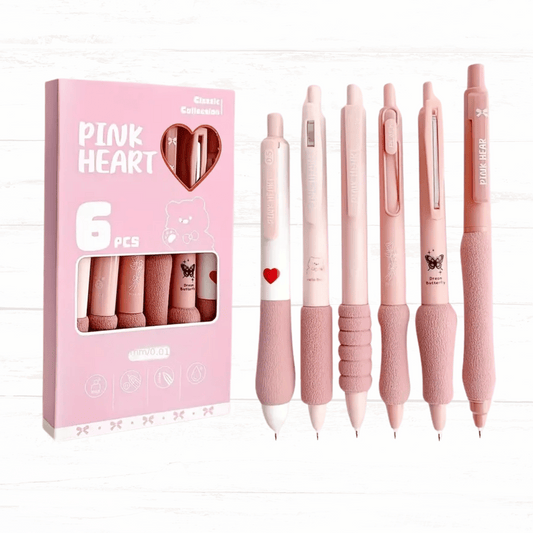 Pink Heart Retractable Ballpoint Pens – 0.5mm Fine Point 6-Pack
