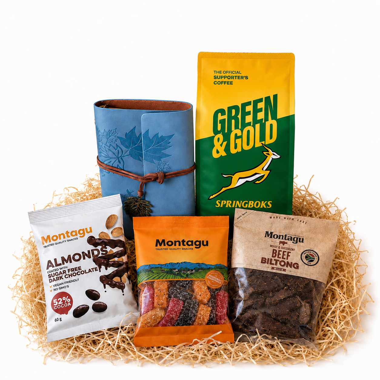 Dad Gift #013 with Springbok Coffee, Blue Suede Journal, Biltong & Treats
