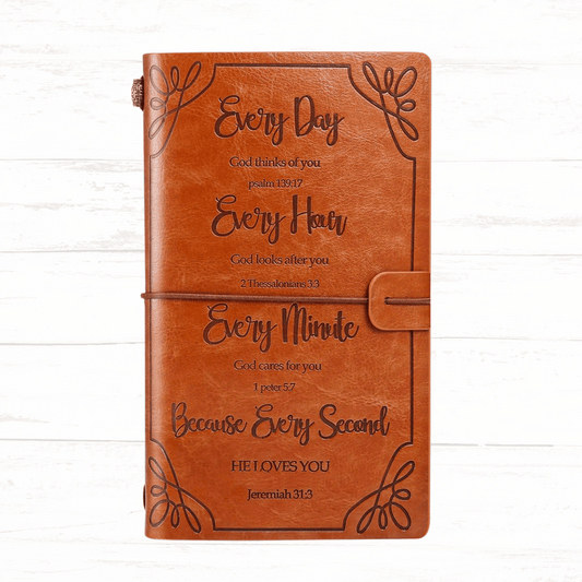 Refillable Christian Sketchbook – 136 Sheets, Embossed Bible Verses, Brown Hardcover