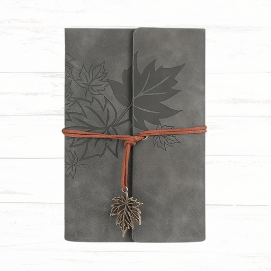 Retro Maple Leaf Spiral Notebook – Grey Faux Leather