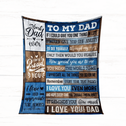Blanket with heartfelt message to a father on a white background, To my Dad, Best Dad ever, 