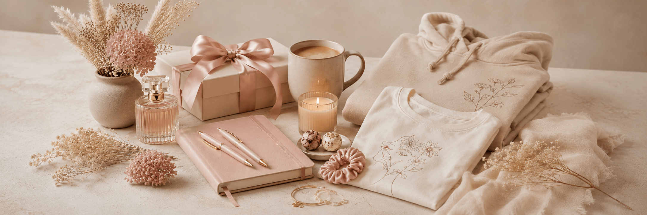 Gifts for her in South Africa with journals, pretty pens, perfume, self-care treats and custom printed apparel